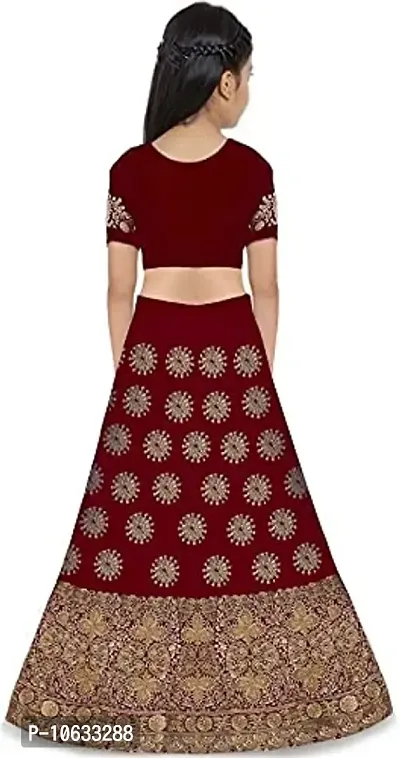 KRISHNAV ENTERPRISE KIDS TAFETA SILK LEHENGA CHOLI (13-14 Years, Maroon)-thumb2