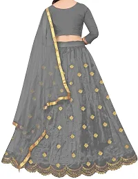 krishnav enterprise tafeta silk lehenga choli (14-15 Years, grey)-thumb1