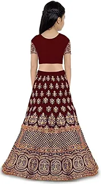 KRISHNAV ENTERPRISE Taffeta Silk Readymade Lehenga Choli for Girl's (Maroon, 8-9 Years)-thumb1