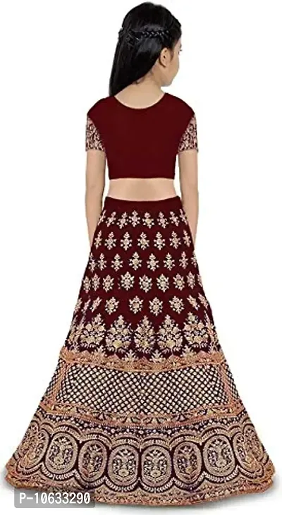 KRISHNAV ENTERPRISE Taffeta Silk Readymade Lehenga Choli for Girl's (Maroon, 8-9 Years)-thumb2