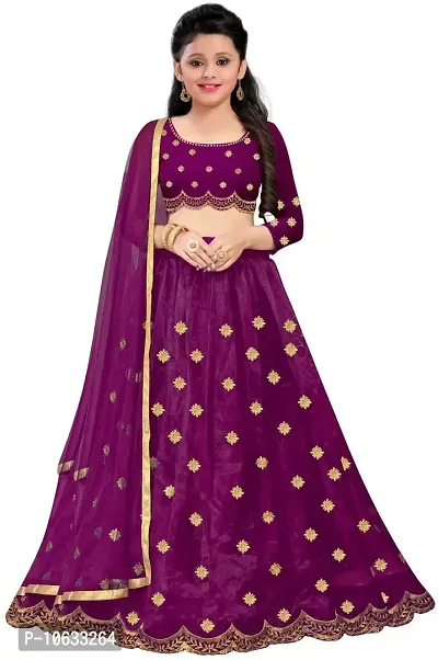 krishnav enterprise tafeta silk lehenga choli (5-6 Years, purple)-thumb0