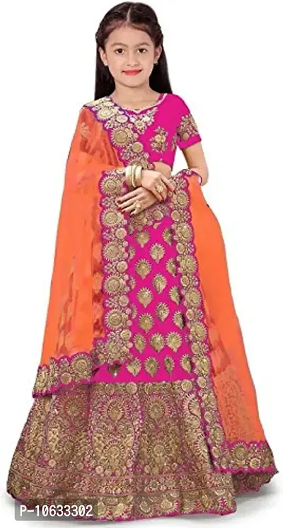 KRISHNAV ENTERPRISE KIDS TAFETA SILK LEHENGA CHOLI (10-11 Years, Pink)-thumb0