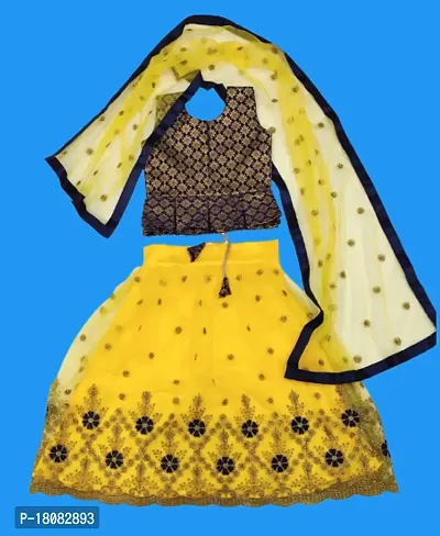 Yellow Net Lehenga Choli Dupatta Set-thumb0