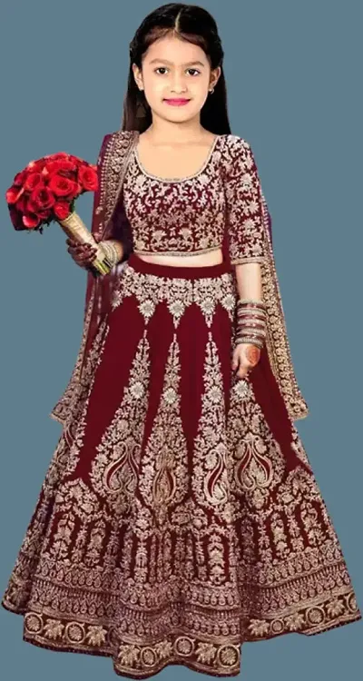 LUTION Girl's Taffeta Satin Silk Semi-Stitched Designer Lehenga Cholis