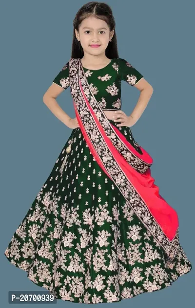 Kids Satin Lehenga Choli With Dupatta Set-thumb0