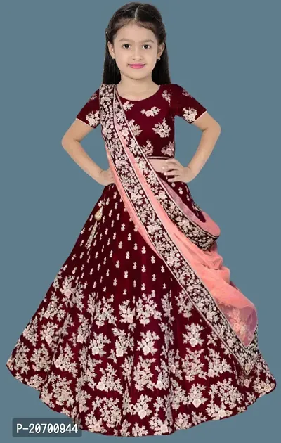 Kids Satin Lehenga Choli With Dupatta Set-thumb0