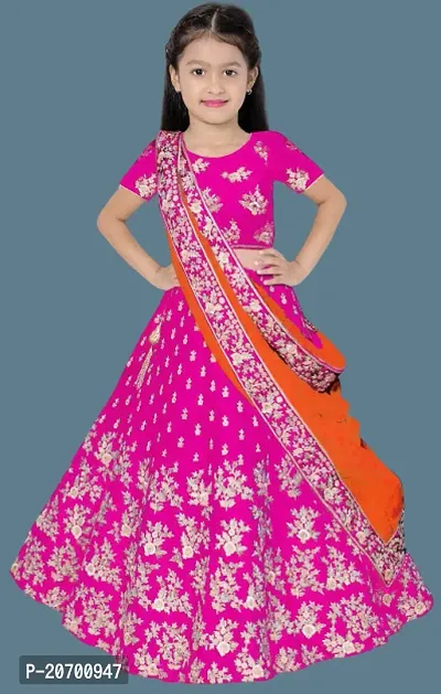 Kids Satin Lehenga Choli With Dupatta Set-thumb0