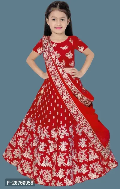 Kids Satin Lehenga Choli With Dupatta Set-thumb0