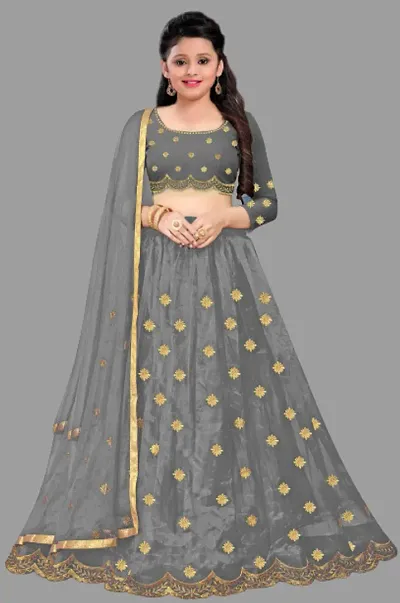 Classic Net Embroidered Lehenga Cholis with Dupatta for Kids Girls