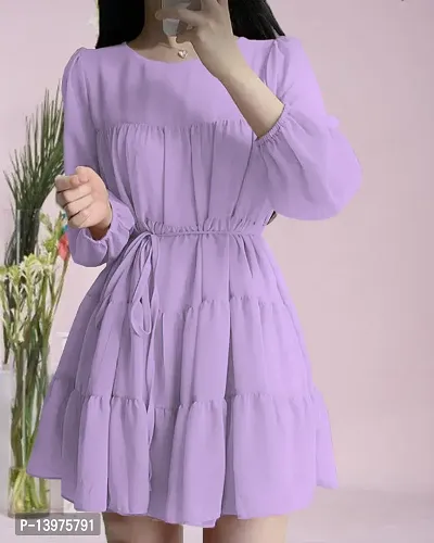 Fashionable Stylish Regular Solid Lavender Dori Belt Dress-thumb0