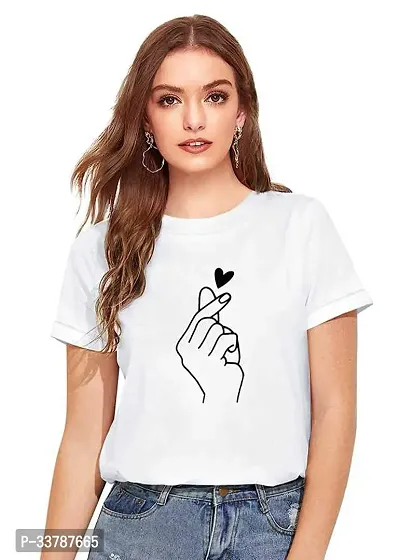 Elegant White Polyester Printed Tshirt For Women-thumb0