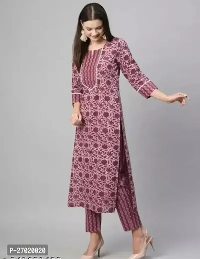 Stylish Maroon Cotton A-Line Printed Kuti With Pant For Women-thumb0