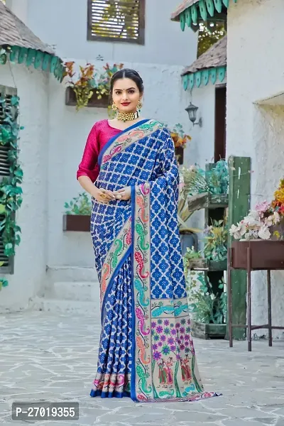 Stylish Multicoloured Cotton Silk Digital Print Saree With Blouse Piece For Women-thumb0