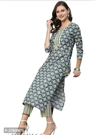 Stylish Green Cotton A-Line Printed Kuti With Pant For Women-thumb2