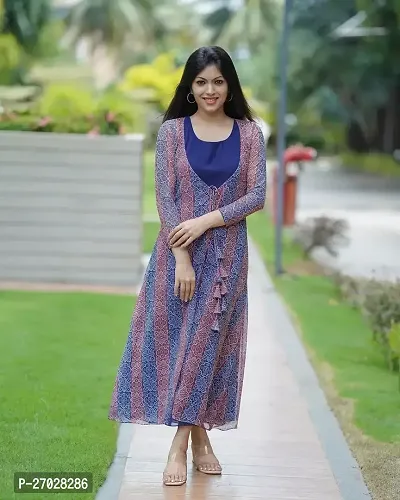 Fancy Blue Georgette Printed Kurta For Women-thumb0