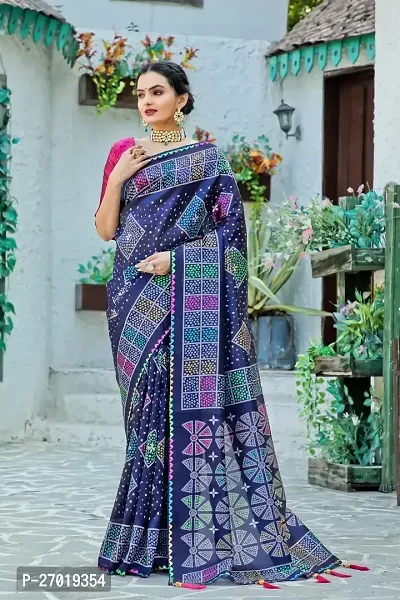 Stylish Multicoloured Cotton Silk Digital Print Saree With Blouse Piece For Women-thumb0