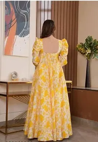 Stylish Yellow Georgette Printed Stitched Gowns For Women-thumb3