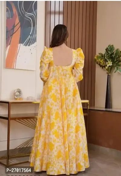 Stylish Yellow Georgette Printed Stitched Gowns For Women-thumb4