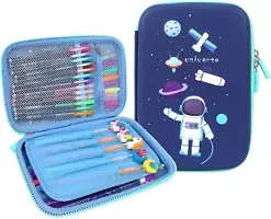 3D Space Design Embossed EVA Cover Stationery Pencil Pouch Case with Compartment Space Art EVA Pencil Box  (Set of 1, Dark Blue)-thumb4