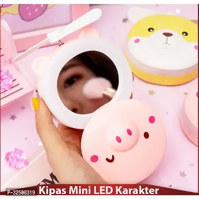 Mini Fan LED USB led light makeup Mirror Light Cartoon Portable 3 in one Makeup Hand Mirror fan Rechargeable cartoon round shaped pocket summer fan