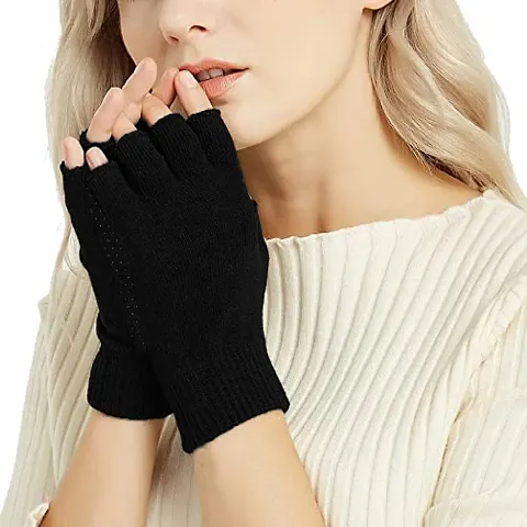 LA Zone Woolen Finger Cut Winter Gloves Warm Thermal Fabric Knitted Fingerless for Unisex