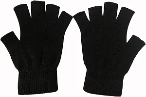 LA Zones Half Finger Gloves Winter Knit Touchscreen Warm Stretchy Mittens Fingerless Gloves in Common Size for Men and Women,black-thumb1