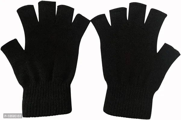 LA Zones Half Finger Gloves Winter Knit Touchscreen Warm Stretchy Mittens Fingerless Gloves in Common Size for Men and Women,black-thumb2