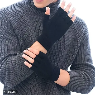 LA Zones Half Finger Gloves Winter Knit Touchscreen Warm Stretchy Mittens Fingerless Gloves in Common Size for Men and Women,black-thumb0
