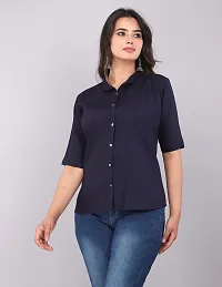 Rankers Women Casual Mandarin Collar Half Sleeve Shirt (X-Large, Navy Blue)-thumb4