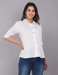 Rankers Women Half Sleeve Rayon Madrain Collar Shirt (Large, White)-thumb2