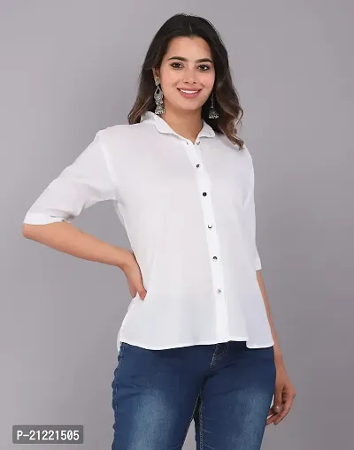 Rankers Women Half Sleeve Rayon Madrain Collar Shirt (Large, White)-thumb3