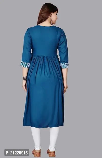 Rankers Women Embroaidered Anarkali Kurta (Large, Teal)-thumb2