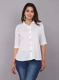 Rankers Women Half Sleeve Rayon Madrain Collar Shirt (Large, White)-thumb4