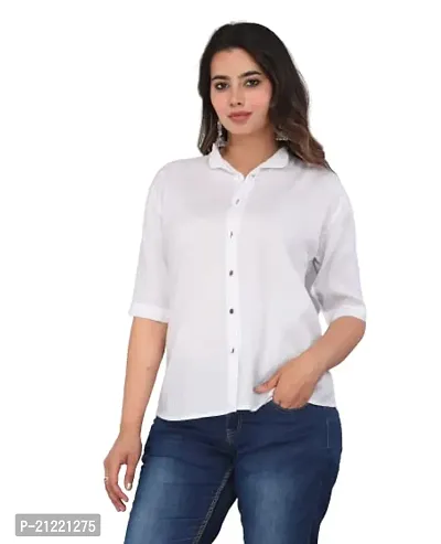 Rankers Women Casual Mandarin Collar Half Sleeve Shirt (Medium, White)