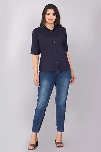 Rankers Women Casual Mandarin Collar Half Sleeve Shirt (X-Large, Navy Blue)-thumb2