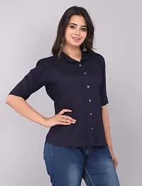 Rankers Women Casual Mandarin Collar Half Sleeve Shirt (X-Large, Navy Blue)-thumb3