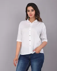 Rankers Women Half Sleeve Rayon Madrain Collar Shirt (Large, White)-thumb3