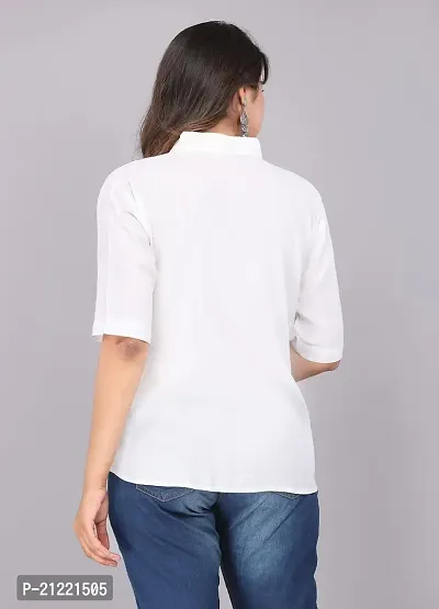 Rankers Women Half Sleeve Rayon Madrain Collar Shirt (Large, White)-thumb2