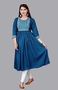 Rankers Women Embroaidered Anarkali Kurta (Large, Teal)-thumb3