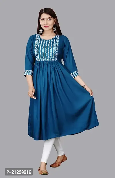 Rankers Women Embroaidered Anarkali Kurta (Large, Teal)-thumb4