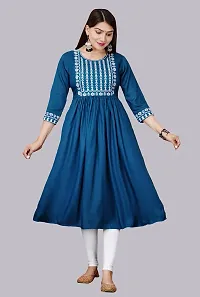 Rankers Women Embroaidered Anarkali Kurta (Large, Teal)-thumb2