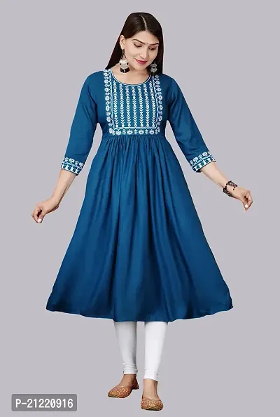 Rankers Women Embroaidered Anarkali Kurta (Large, Teal)-thumb3