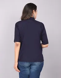 Rankers Women Casual Mandarin Collar Half Sleeve Shirt (X-Large, Navy Blue)-thumb1