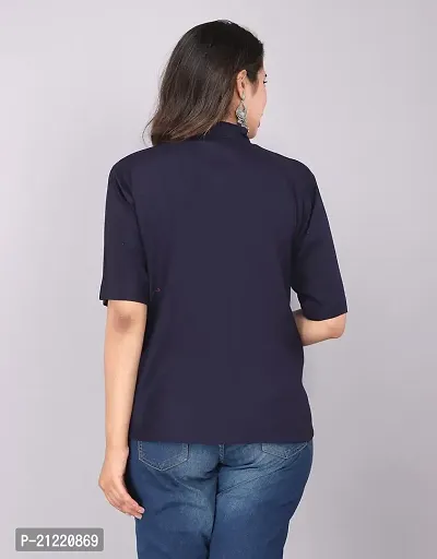 Rankers Women Casual Mandarin Collar Half Sleeve Shirt (X-Large, Navy Blue)-thumb2