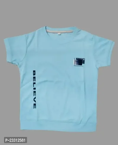 Stylish Blue Cotton Printed Tees For Boys