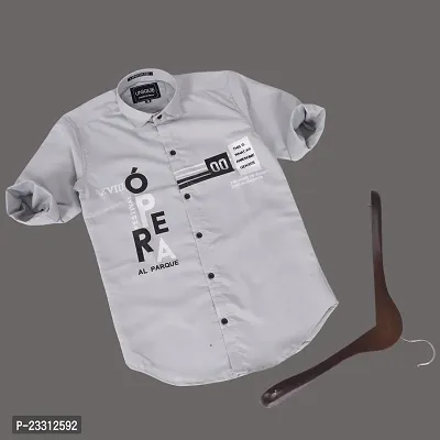 Stylish Grey Cotton Printed Shirts For Boys-thumb0