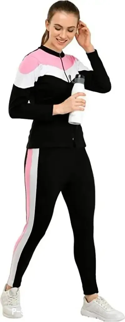 Pink white Black colorblock full tracksuit-thumb0