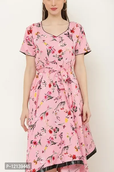 Pink floral print western wear dress for women-thumb0