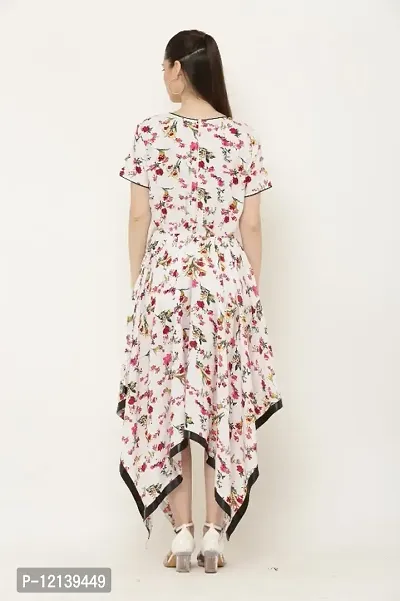 White floral print western wear dress for women-thumb2