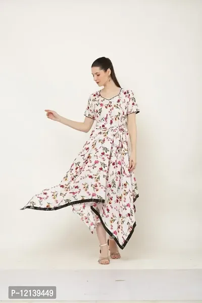 White floral print western wear dress for women-thumb3